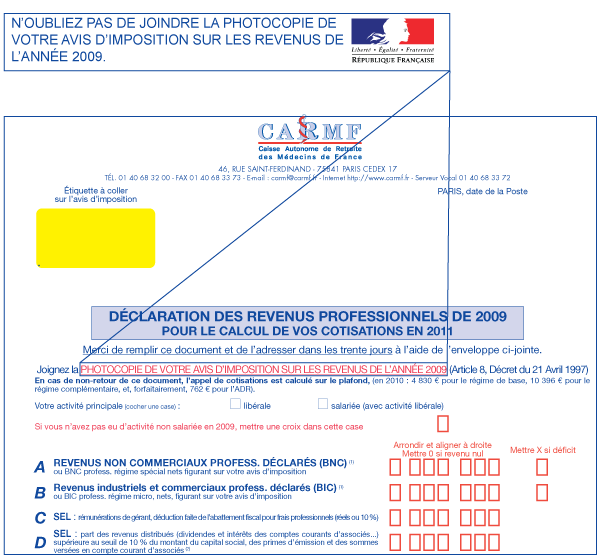 Déclarations des revenus professionnels de 2009